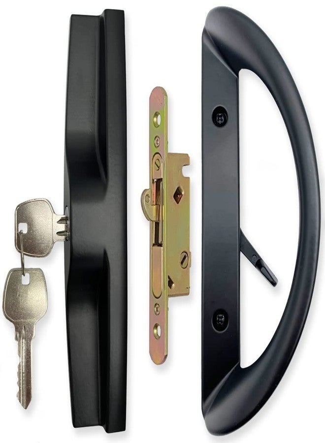 ALLYWASAI Patio Sliding Door Handle Set with Mortise Lock, Key Cylinder and Face Plate, Full Replacement Handle Lock Set Fits Door Thickness from 1-1/2" to 1-3/4", 3-15/16" Screw Hole Spacing, Black - Image 1
